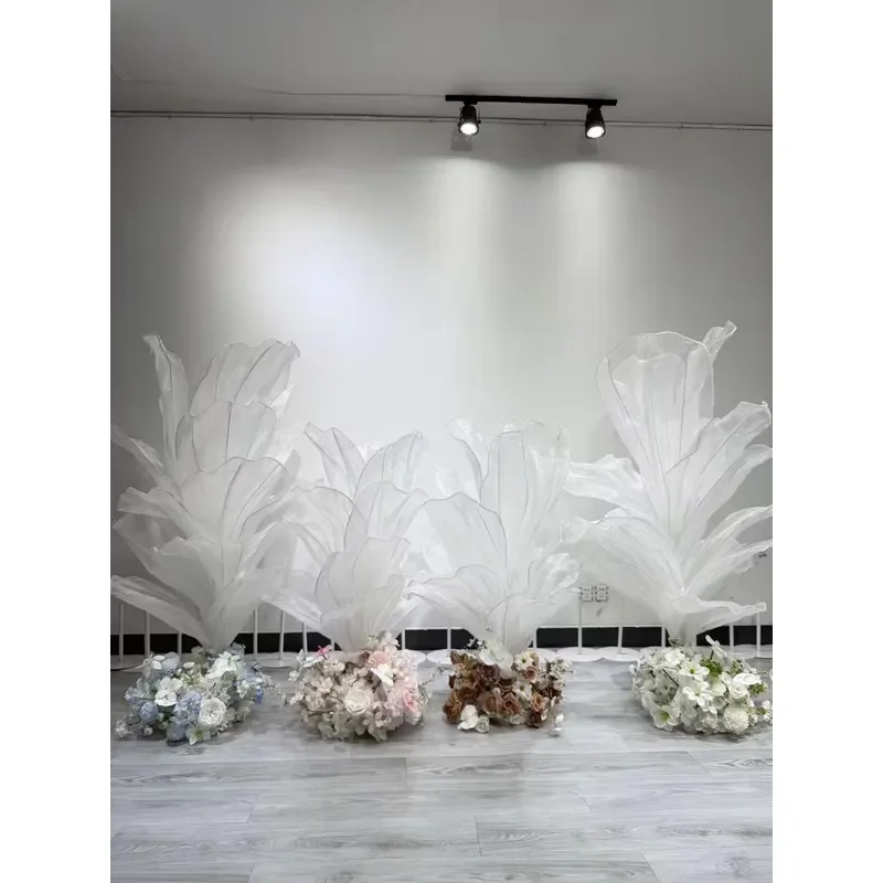 M846 luxury white organza mesh dining table ornament, handmade flower stand, wedding main table center decoration