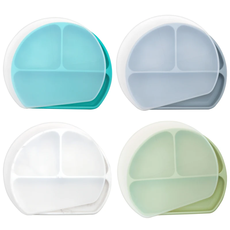 BPA Free Silicone Newborn Feeding Solid Food Dishes Plate Baby Plate Cute Cartoon Dishes With Lid Children\'s Tableware