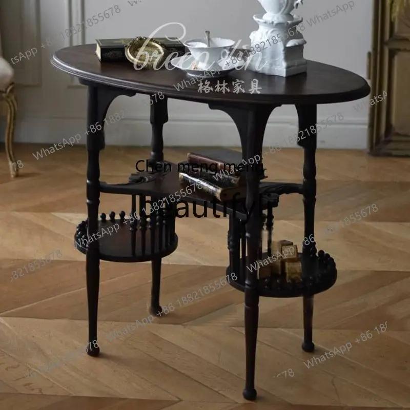 

178Retro round coffee table/French pillar solid wood table Chinese style, American classical desk coffee table