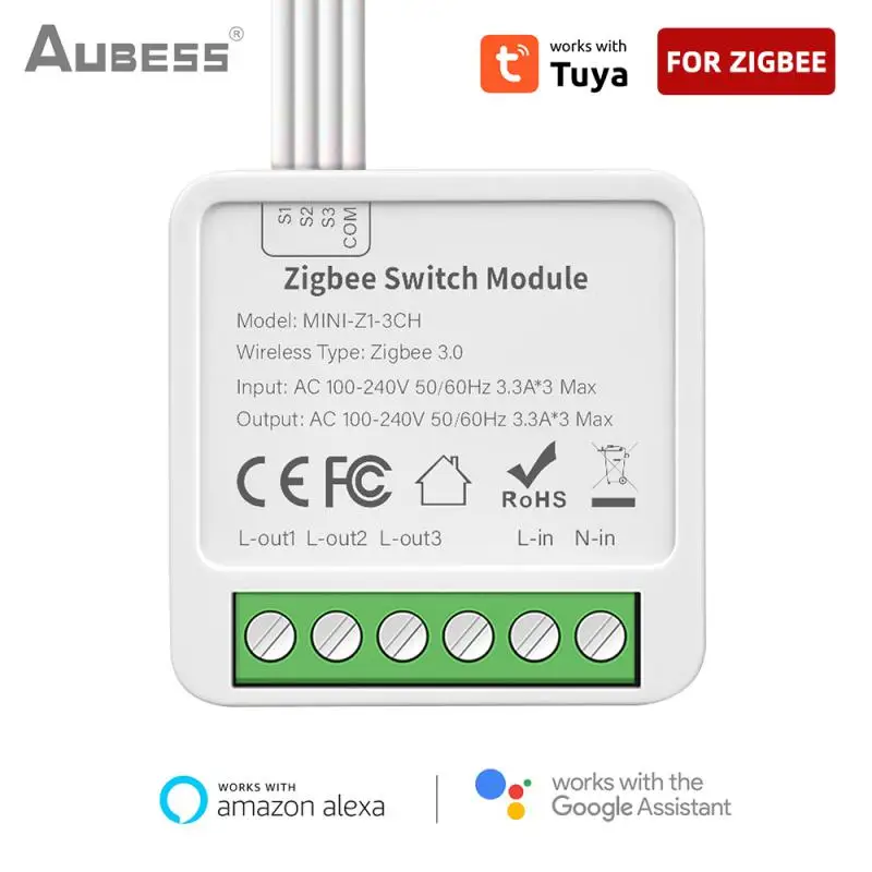 New AUBESS Tuya Wifi / Zigbee 16A Mini Smart Switch 1/2/3/4 Gang Support 2-way Control Smart Life Alexa Google Home Yandex Alice