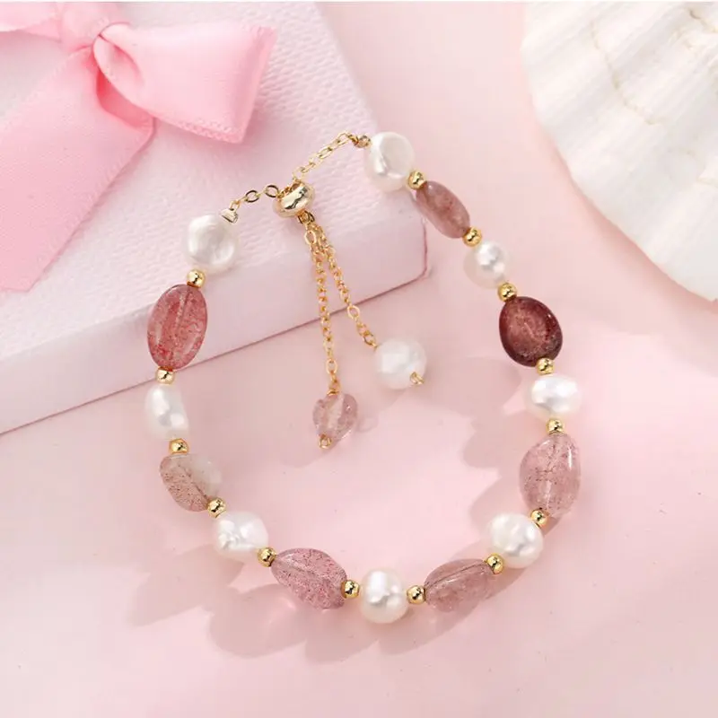 Besten Verkaufen Natürliche Barock Süßwasser Perle & Erdbeere Quarz 14K Gold Gefüllt Weiblichen Charme Armband Schmuck Für Frauen Geschenke – Detail 4