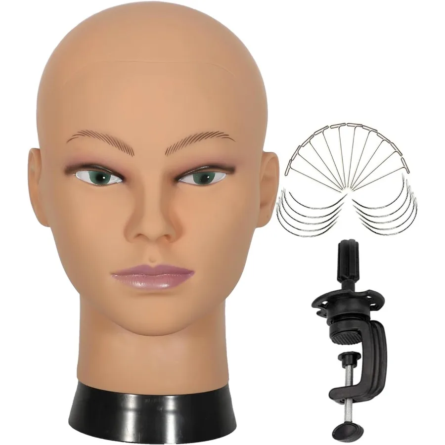 美容師用かつら練習と展示用のプロ仕様のハゲマネキンヘッドスタンド：かつら製作、帽子スタイリング、メガネ、スカーフに最適