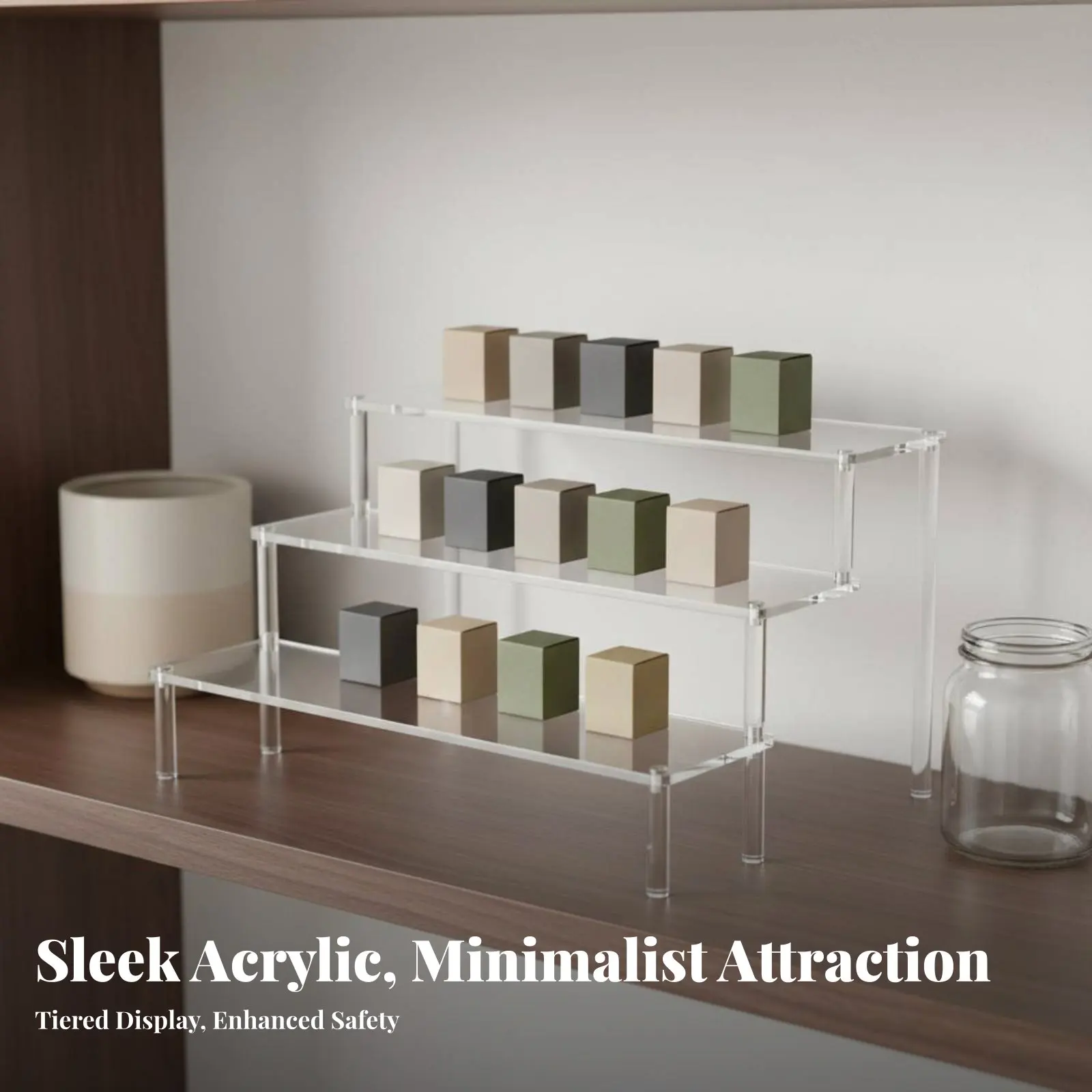 

Surprise Box Organizer Rack Space Saving Tiered Figurine Stand Clear Step Display Shelf Easy to Clean Acrylic Display Riser