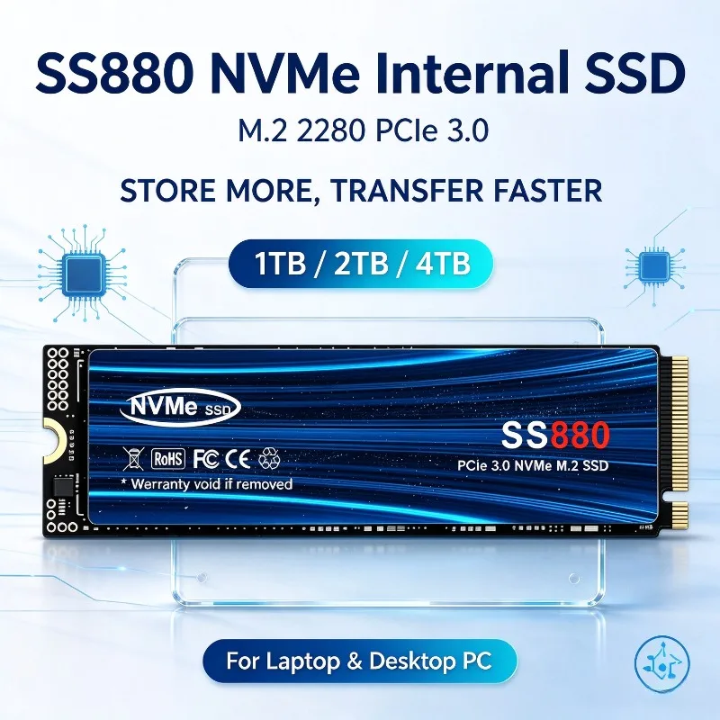 High Speed Gaming Drive SS880 NVMe M.2 1TB 2TB 4TB SSD Internal Solid State Drive PCIe 3.0 Works for Laptop PC Hard Disk SSD