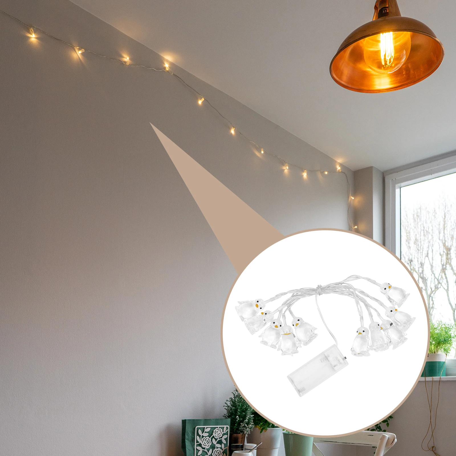 

10 LED Decorative Light String Penguin Theme Warm White Illumination for Home Interior Outdoor Gathering Relaxing Atmosphere