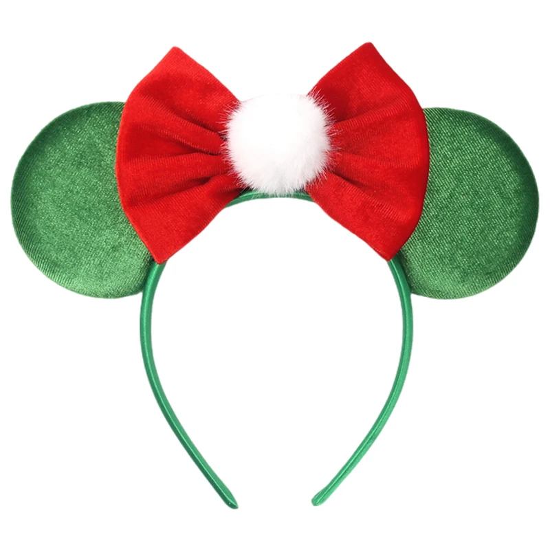 1pc classica fascia natalizia con paillettes fiocco decorazione in peluche carino Topolino Minnie Mouse orecchio cerchio per capelli vacanza Disney accessorio per capelli