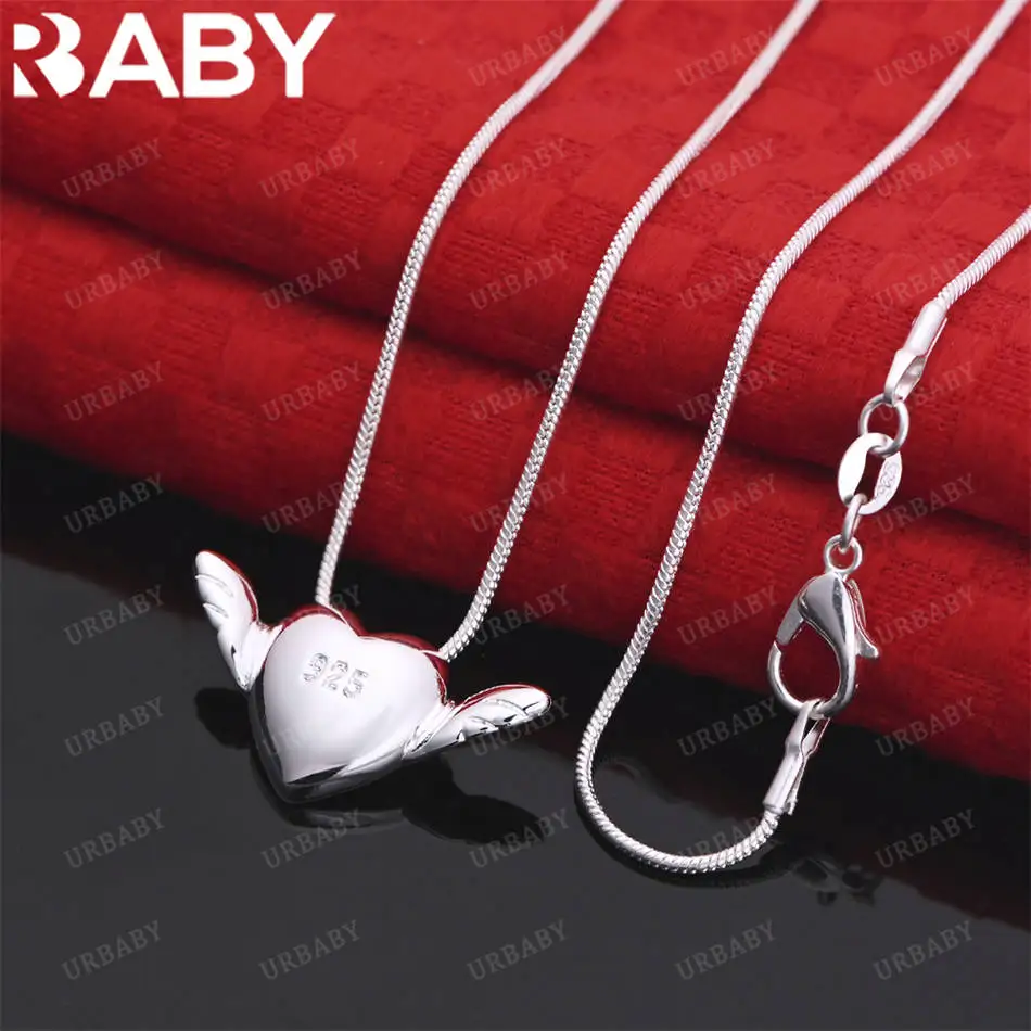 

URBABY 40-75cm 925 Sterling Silver Love Wings Pendant Necklace For Women Creativity Gifts Street All-match Party And Daily Wear