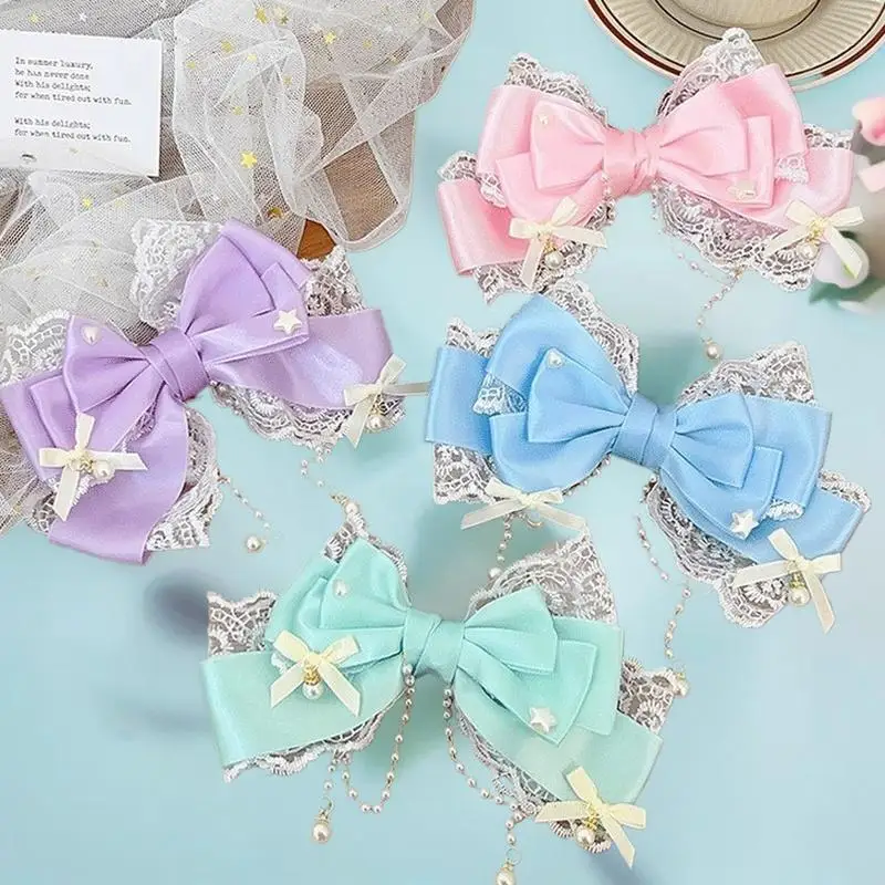 لوليتا الحلو بنات كبير الوردي القوس مشبك شعر لؤلؤة مفصلة KC الأميرة أغطية الرأس HP01 #5