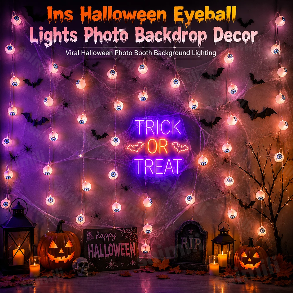 Waterproof Halloween Luminous Eyeball String Lights Battery Operated DIY Hanging Ornament For Home Party Holiday Wall Decor Prop