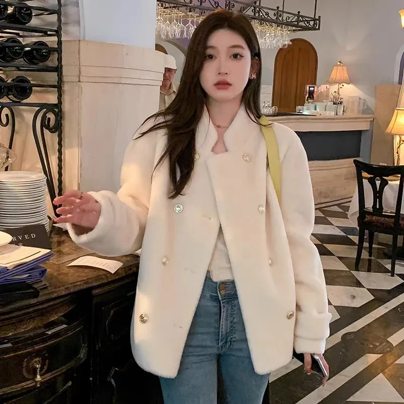 Fur One-piece Winter Coat Women Imitation Sheep Shearing Fur Overcoat Stand Collar Thick Korean Fur Coats Female Fur Outcoat