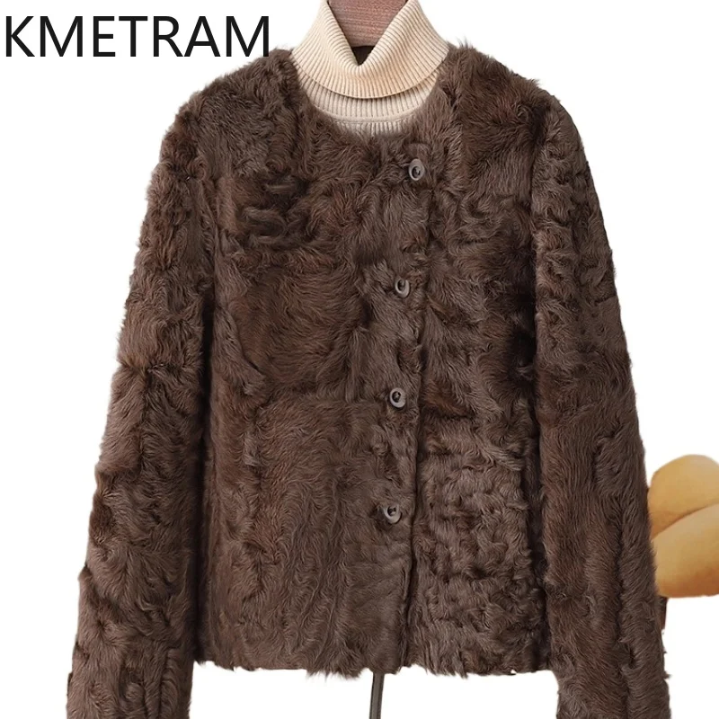 

KMETRAM Sheepskin with Wool Attached Fur Coat Elegant Business Casual for Women Clothing 2025 Winter New Arrival куртка с мехом