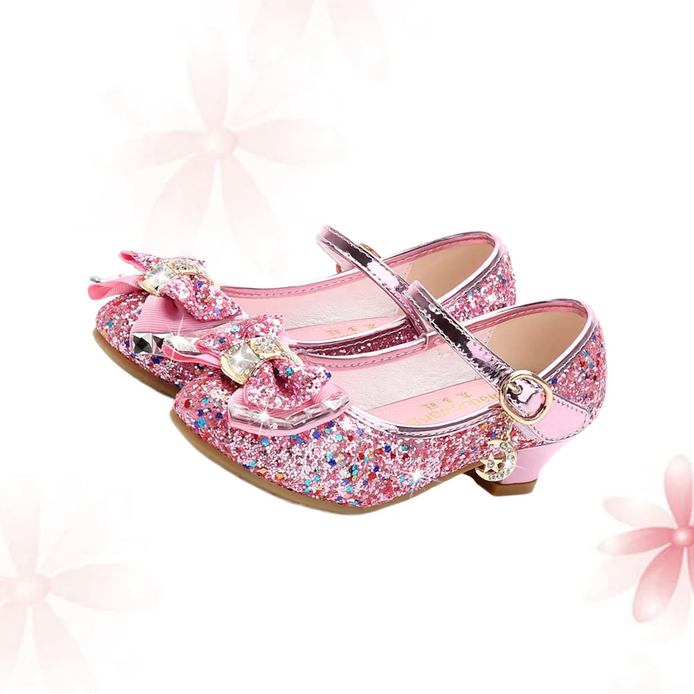 

Kid Sequin Upper Single Shoe Kid's High-heeled Shoes Spring Child Pink
