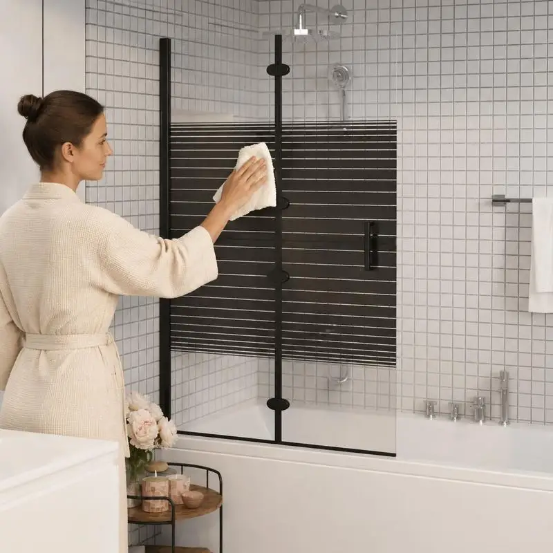 Paroi de douche pliable gain de place, verre de sécurité ESG, cadre noir pour séparation sec/humide, salle de bain domestique, dimensions 80x140 cm