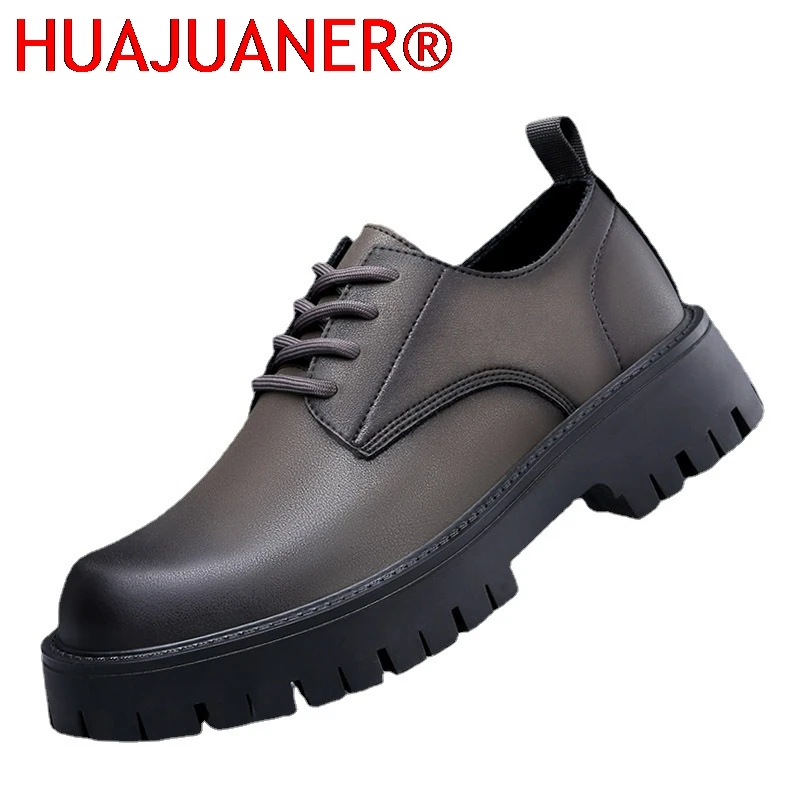 

Men Leather Non Slip Walking Flats Breathable Outdoor Slip on Casual Shoes for Male Work Office Driving High-heel Platform Shoes