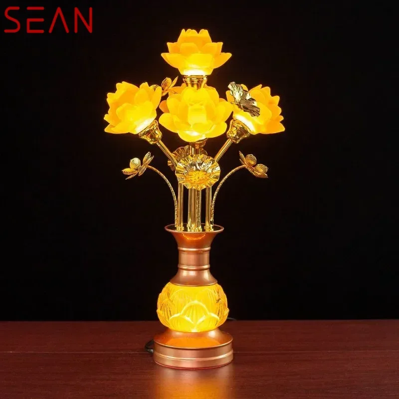 SEAN Colored LED Lotus Table Lamp For Buddha Household Buddha Hall Glass Temple Worship Buddha Front