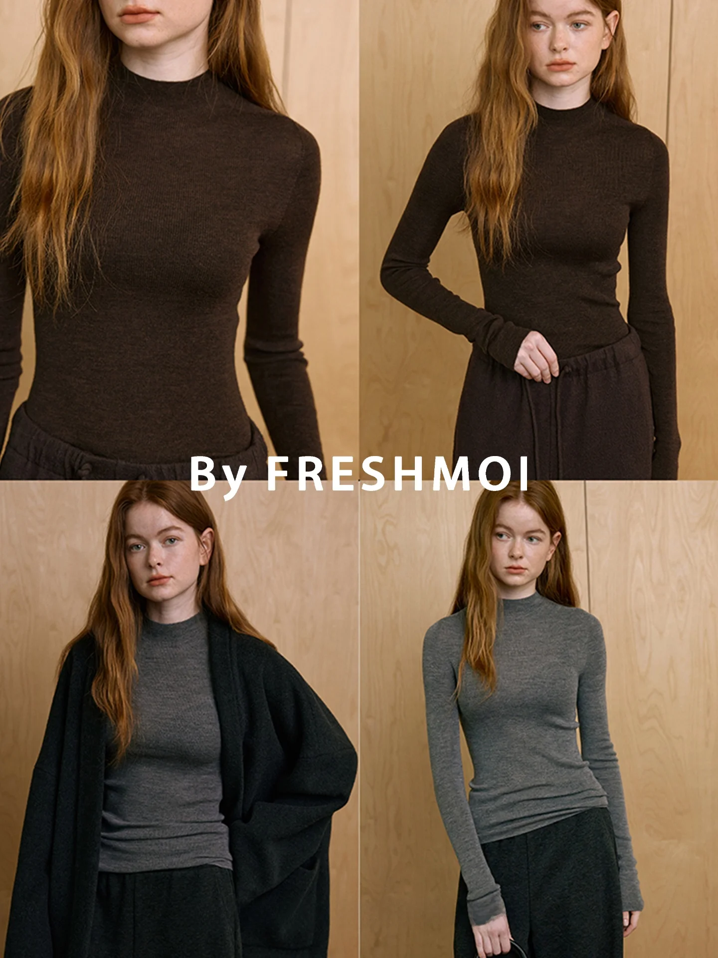 

Fre Moi Yangzi Women's Wool Base irt f High Collar hine Waable High Elastici Sl Long Sve Knitted Sweater