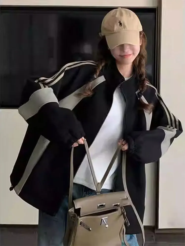 Bla Zipper Baseball Jaet Women's Spring Autumn New Sle Versatile Workwear Sweatirt Commute Sle Loose Fit Long Sve