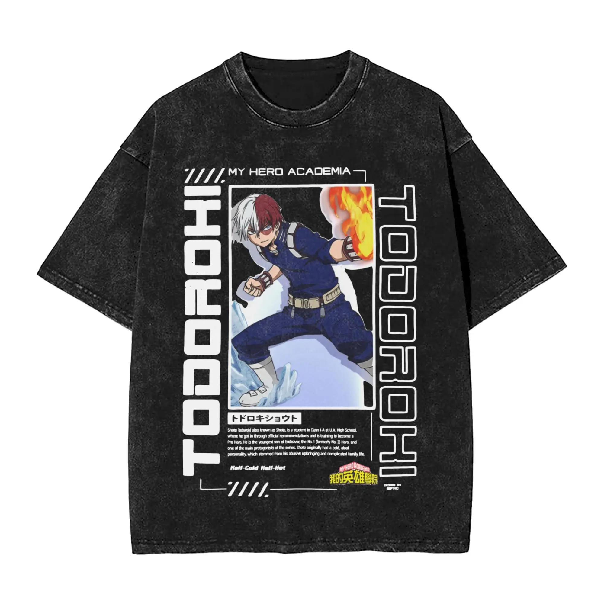 2026 My Hero Academia Shoto Todoroki Double Sided Print T‑shirt, Vintage Washed, Harajuku Streetwear, Unisex Tee for Anime Fans