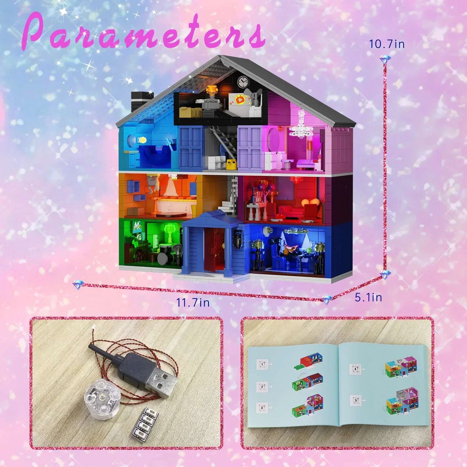 BuildMOC Creativity Lover House Building Block Set Mystery Lodge Pink Palace Model Bricks Toys Christmas Valentine's Day Gift