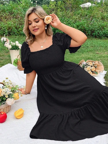 Imagen 1 del producto Vestido romántico de talla grande para mujer, Color puro, atado en la espalda, elegante vestido de talla grande para mujer, Simple pero elegante