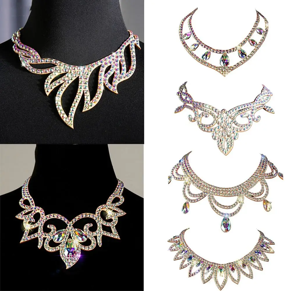 Collar de danza del vientre brillante a la moda, joyería de baile colorida hecha a mano, gargantilla de cristal duradera hueca para mujer