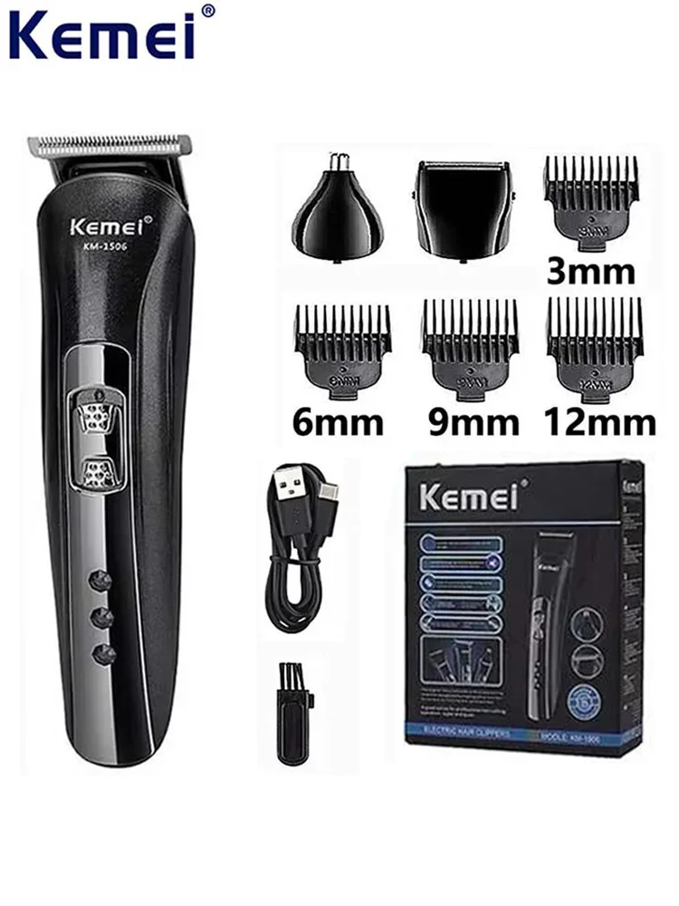 Kemei KM-1506 golarka elektryczna 3 w 1 ładowanie przez USB maszynka do włosów elektryczna akumulatorowa profesjonalna maszynka do golenia nosa — zdjęcie 2