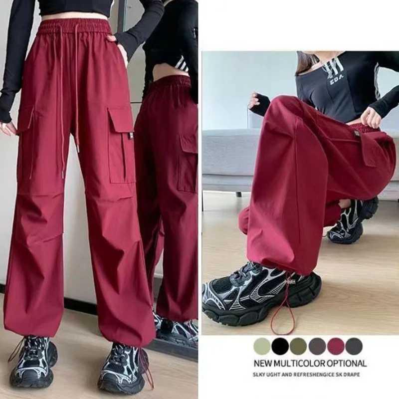 Lady Retro Casual Hoge Taille Broek Vrouwen Koreaanse Streetwear Cargo Broek Meisjes Klassieke Loose Fit Rechte Pijpen Broek