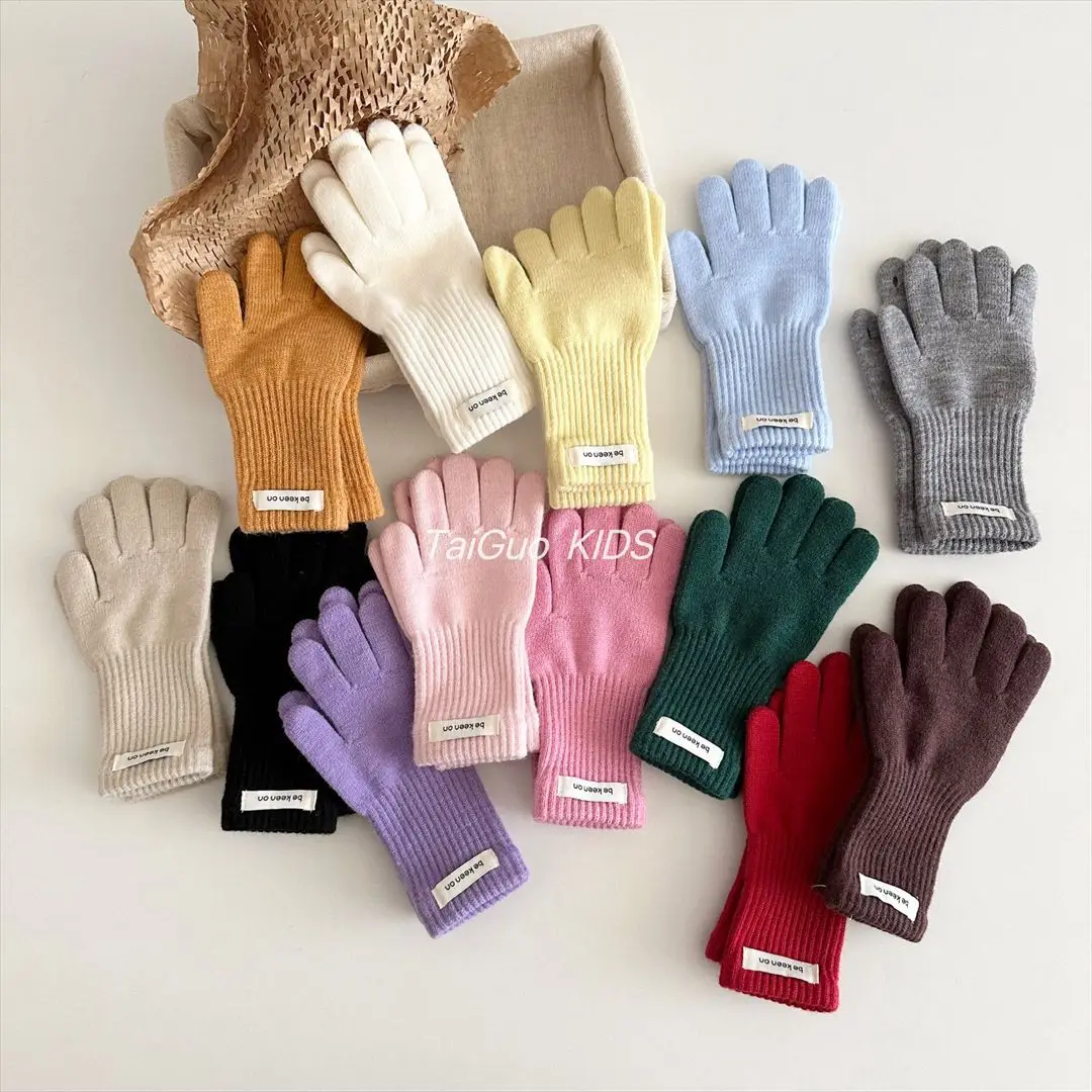 New Fashion Baby Solid Color Touch Screen Knitted Gloves Girls Winter Gloves Warm Gloves Solid Work Gloves Mittens