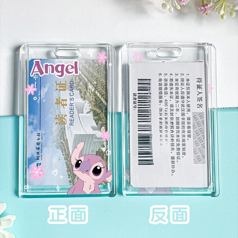 حامل بطاقة الطالب إطار كوميدي شفاف علامة الأمتعة ديزني غرزة الملاك الكرتون الاطفال حامل بطاقة المدرسة لاقط بطاقة #4
