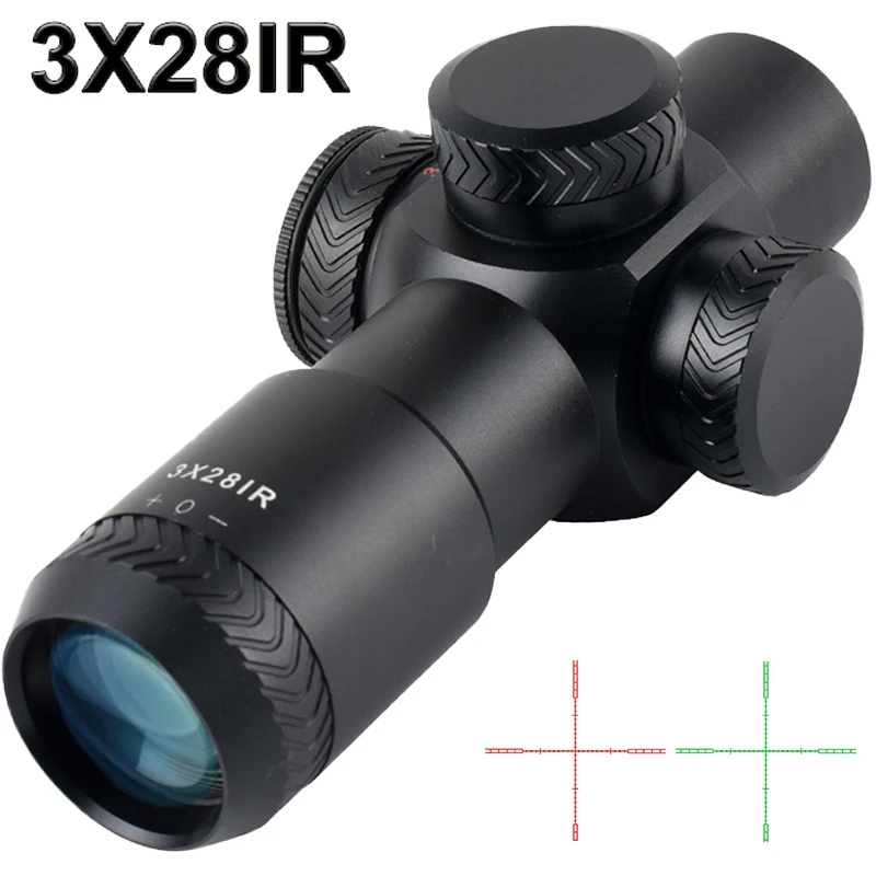 3x28IR Optic Short Guns Scope Red Green Cross-Hair Reticle Tactical Aim Hunting Riflescope Fit Bow Crossbow Airsoft Accessories