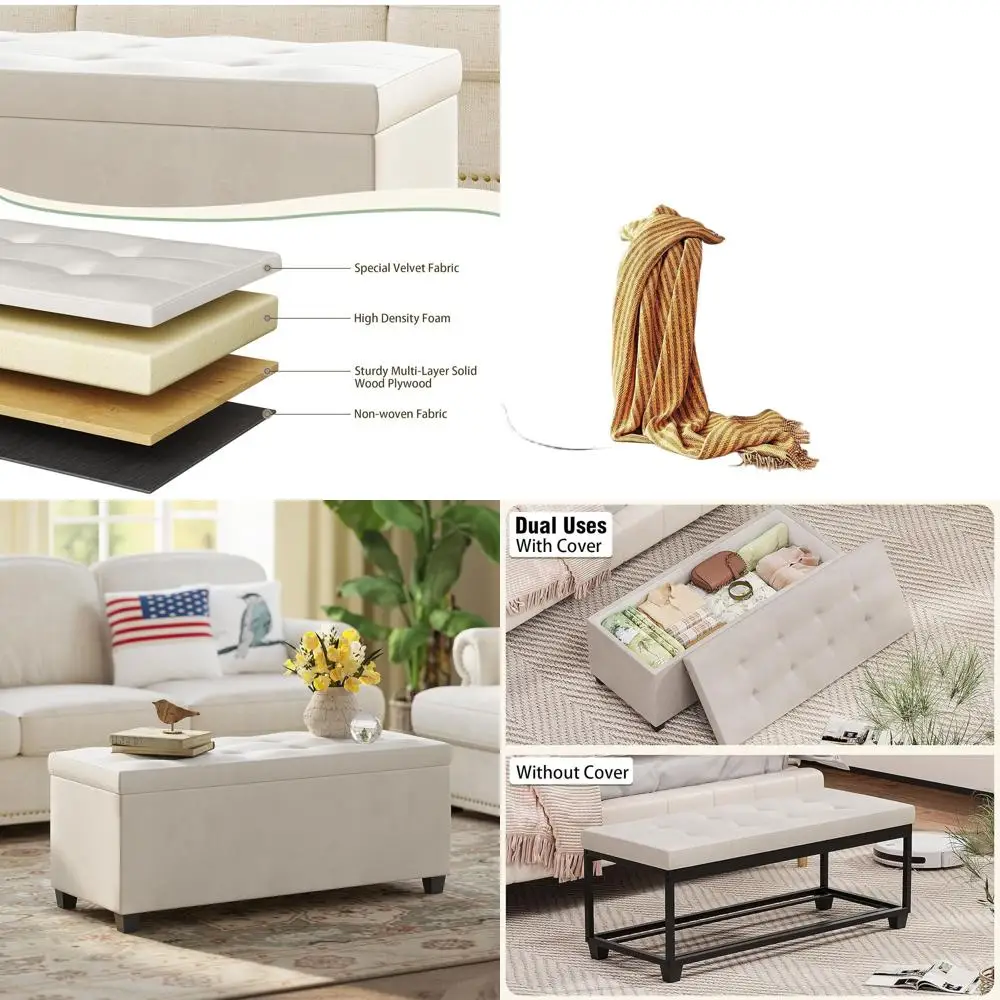 

White Storage Ottoman Bench with Legs, Holds 660 lbs, for Bedroom, Living Room, and Entryway