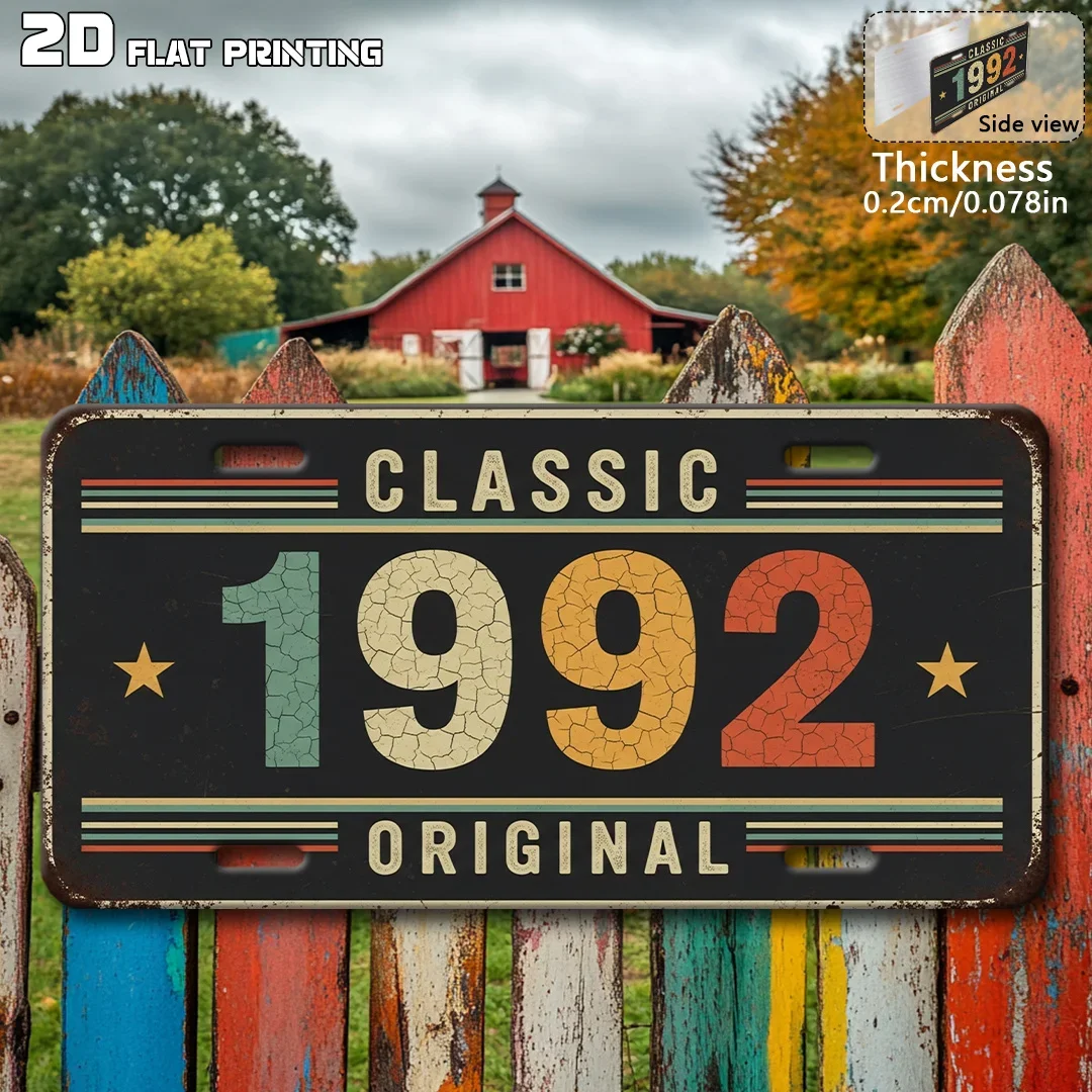 2D Flat, [2D Flat] 1pc 1992 Vintage Aluminum Sign - Retro Wall Art Plaque Suitable for Home, Bistro, Workshop & Outdoor Decor -