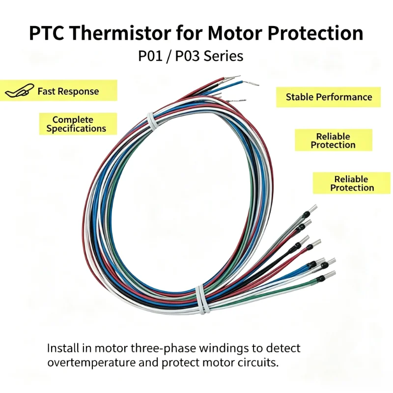 P01/P03 Single Core Three Core 60~180C PTC Thermistor Motor Temperature Control Sensor PTC Thermistor60C/80C/150C/180C