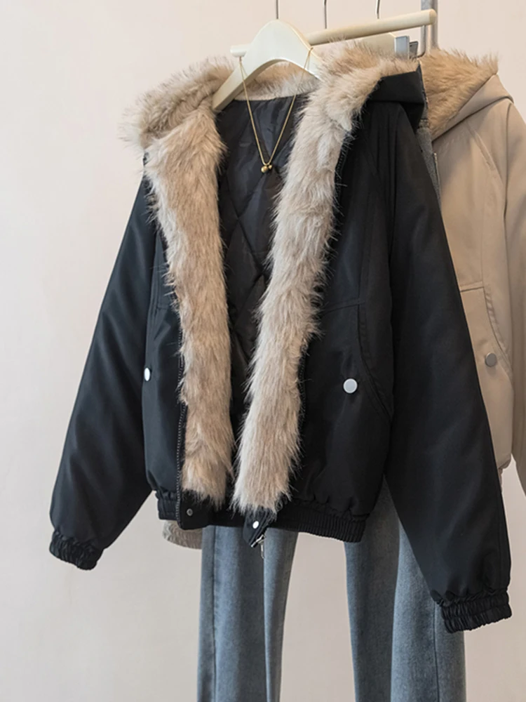 plus Size Thiened ort Cotton Jaet Women's Hooded Fur Collar Pilot Coat Autumn Winter New Sle Casual Cleanfit Design