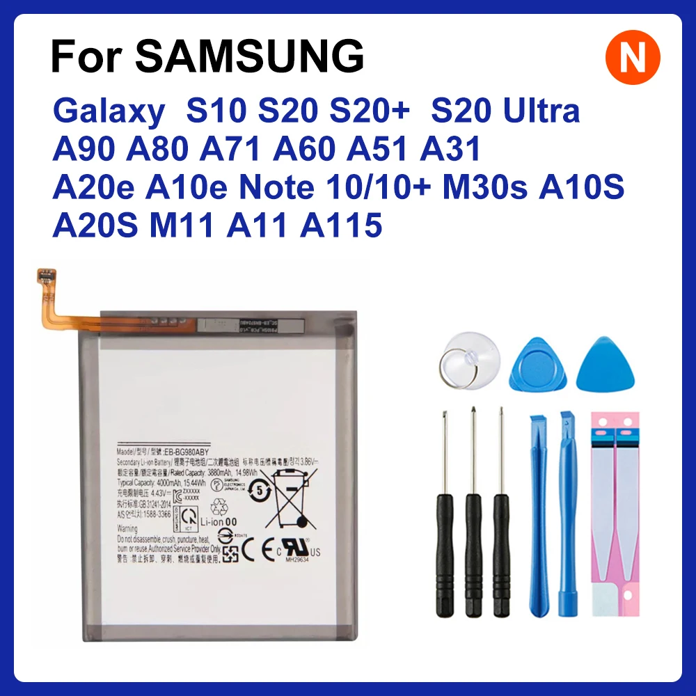 For SAMSUNG Battery For Samsung Galaxy S10 S20 S20+ S20 Ultra A90 A80 A71 A60 A51 A31 A20e A10e Note 10/10+ M30s A20S M11