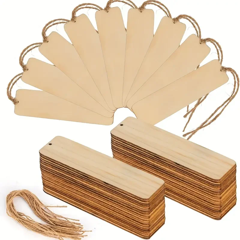 Tag pendurado de madeira inacabada, furos e corda, corações em branco, marcadores, DIY, casamento, decorações de aniversário