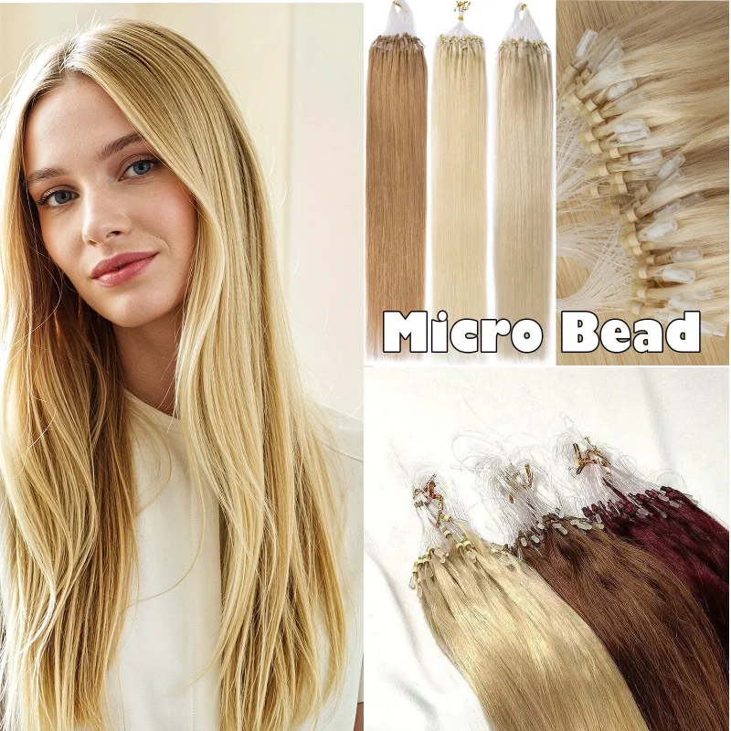 real-human-hair-micro-loop-weft-50-strands-24inch-1b-p18-613-quick-volume-for-office-chic-style-salon-dropship