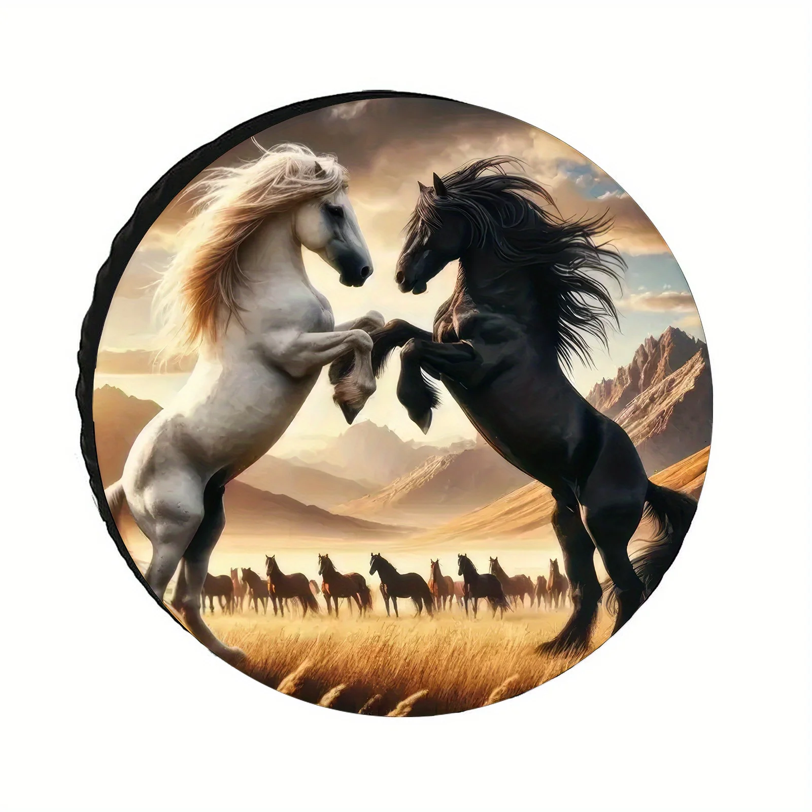 Black Horses Spare Tire Cover Waterproof Sun Protection Fit for Trailers Off-Road Vehicle Camper Trucks Wheel Cover 14 Inches