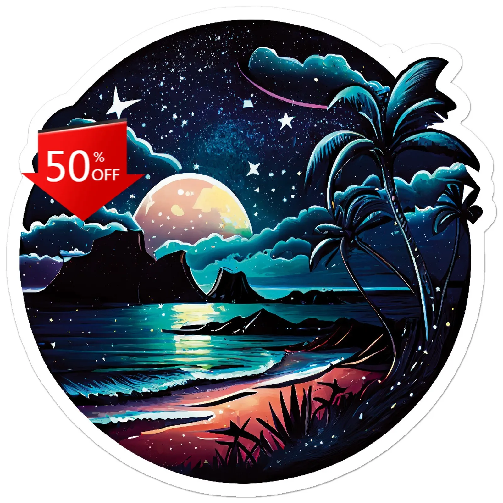 

Tropical Beach MoonVinyl StickerCar Cool Boat Car Truck Walls Gift Unique Cute Aesthetic