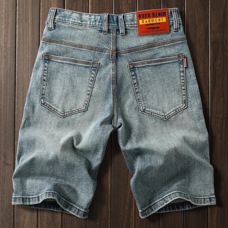 2026 Men's Summer Soft Cotton Denim Shorts New Elastic Cotton Fabric with Delicate Embroidery Straight Cut Neat Versatile Fashio