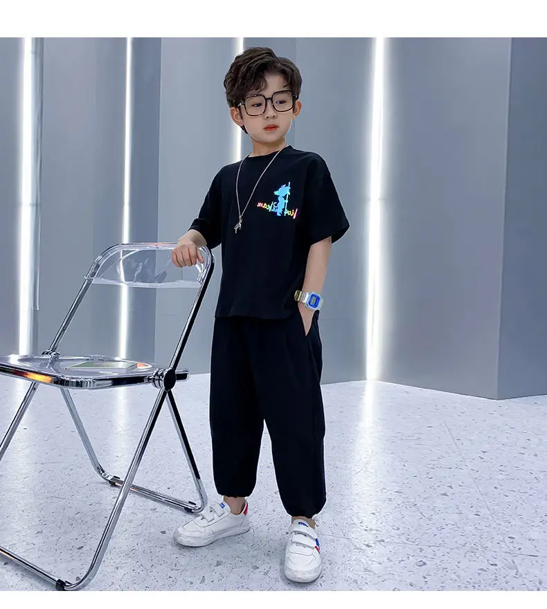 Children\'s Suit Boys Summer Short Sleeve T-Shirt Pants 2 Piece Teenage Boys Sports Casual Clothes Set 3 5 8 10 12 13 15Y