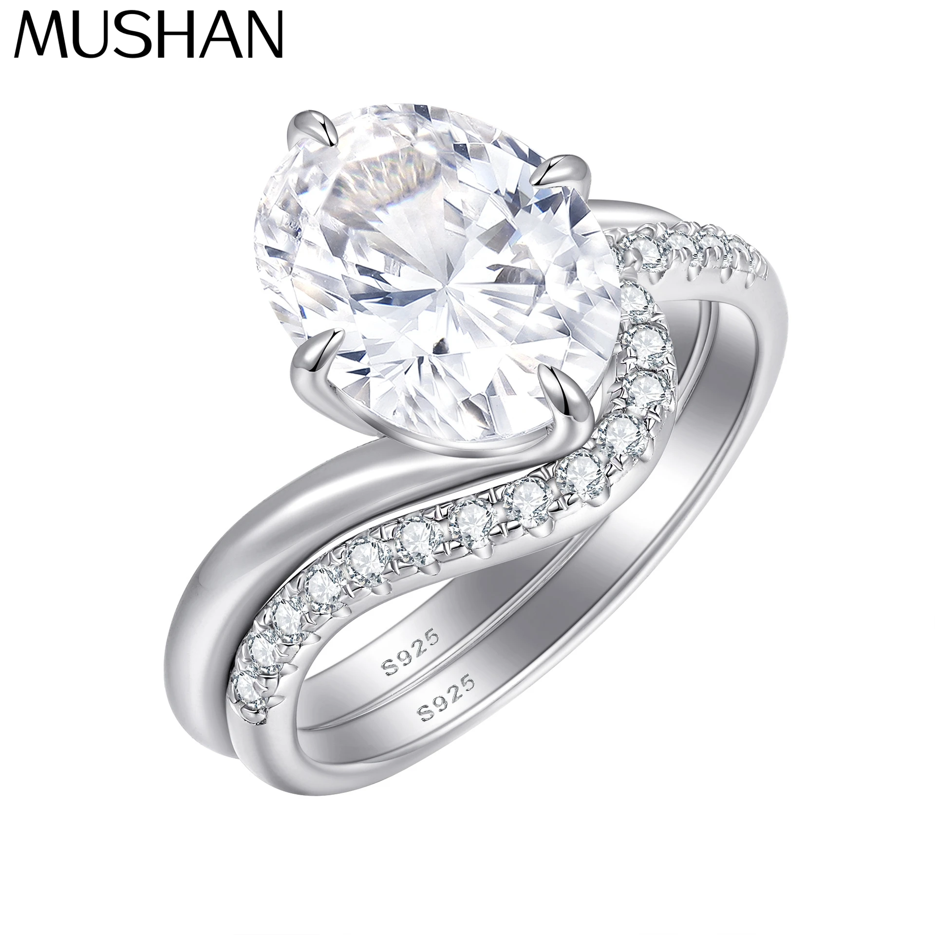 

MuShan Luxury Jewelry 925 Sterling Silver Ring Cubic Zirconia 5A Heart Casual for Girls Real Gold Plated Fine Jewelry Rings