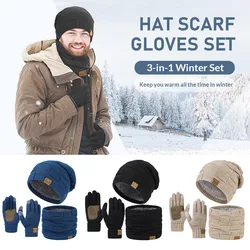 Winter Warm Dikker Muts Sjaal en Handschoenen Set, Heren Thermische Fleece Gevoerde Slouchy Beanie Hals Sjaals Handschoenen, 3 in 1 Warme Set