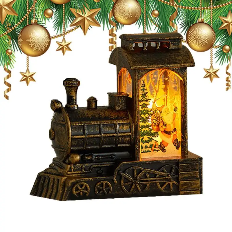 Christmas LED Snow Globe Train Christmas Train Figurine LED Light Snow Globe Swirling Water Glitter Winter Holiday Centerpieces