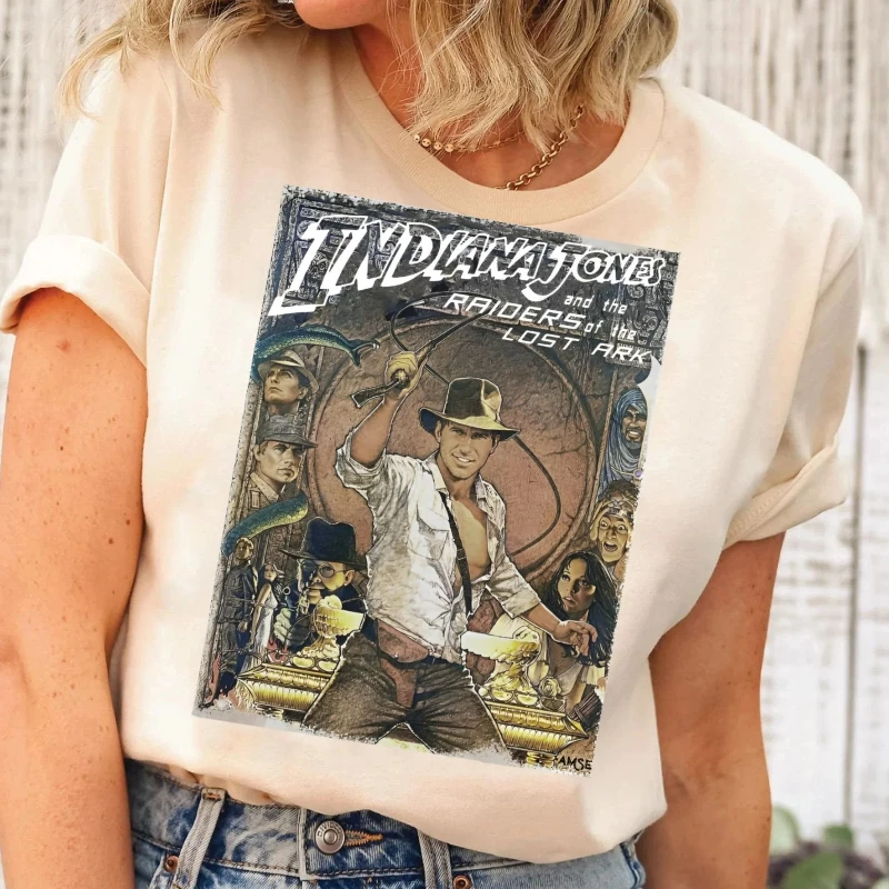 

Новая винтажная спортивная футболка Disney 2026 Indiana Jones Adventure Disneyland 1995, женская футболка с короткими рукавами, непринужденный комфортный топ больших размеров