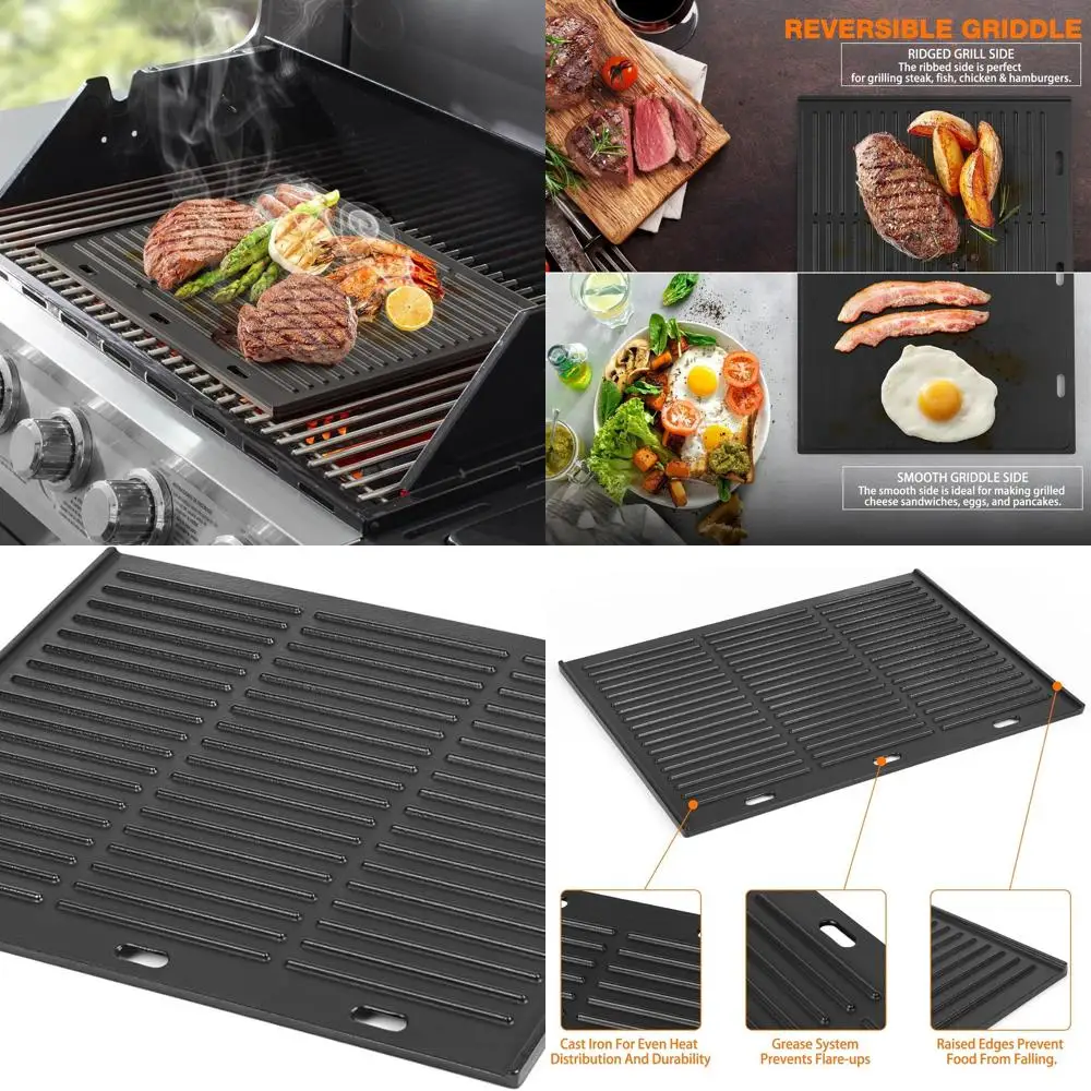 

Двусторонняя чугунная сковорода для газовых и угольных грилей, кухонная поверхность 17,9x13,8 дюйма