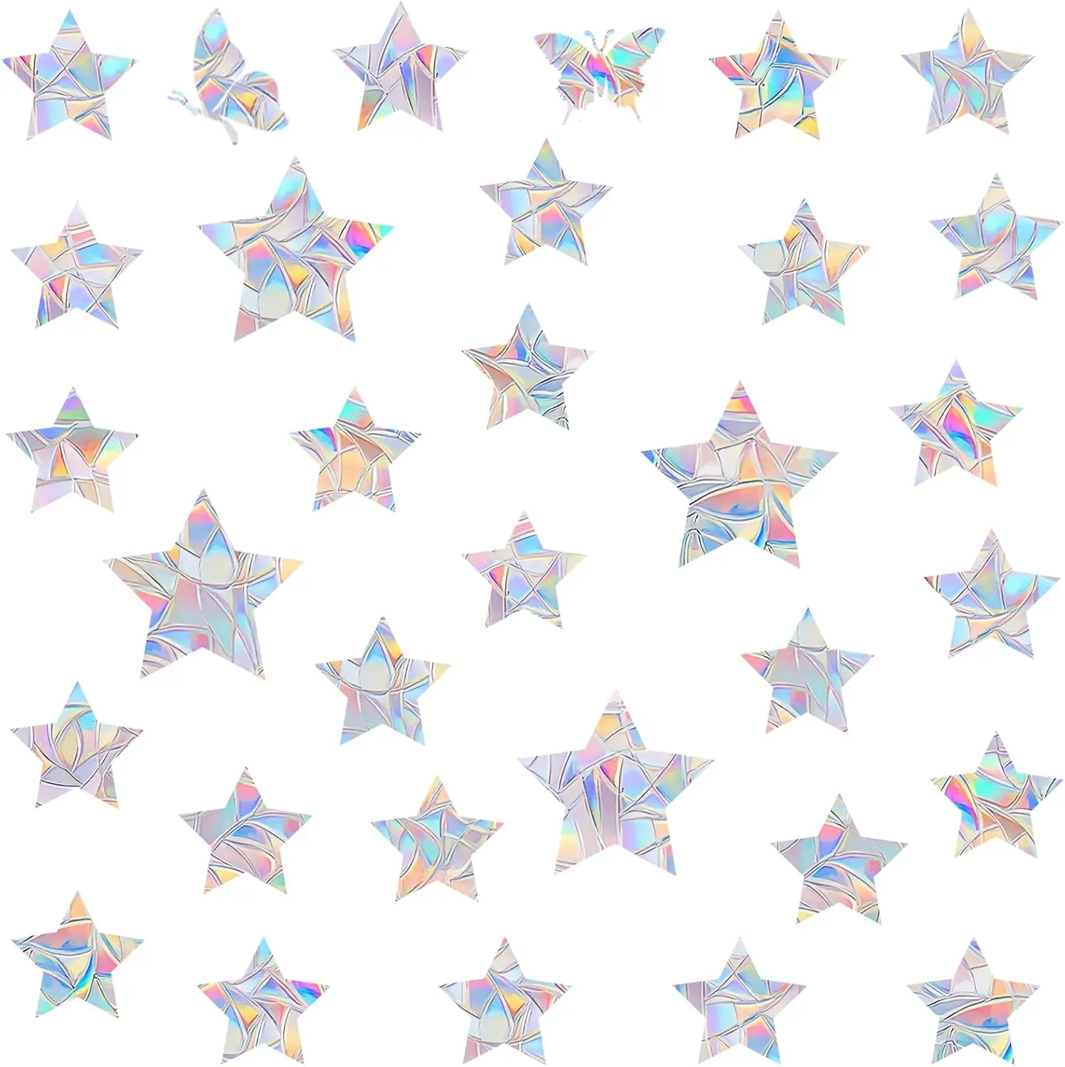 

36 Star Window Decals for Bird Strike Prevention, Reusable Rainbow Suncatcher Clings, Easy Remove No Residue