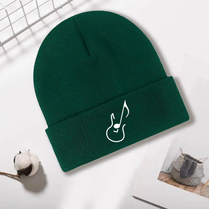 Men and Women New Design Trendy Versatile Autumn Winter Warm Guitar Print Knitted Hat Outdoor Commuting Cold-proof Knitted Hat