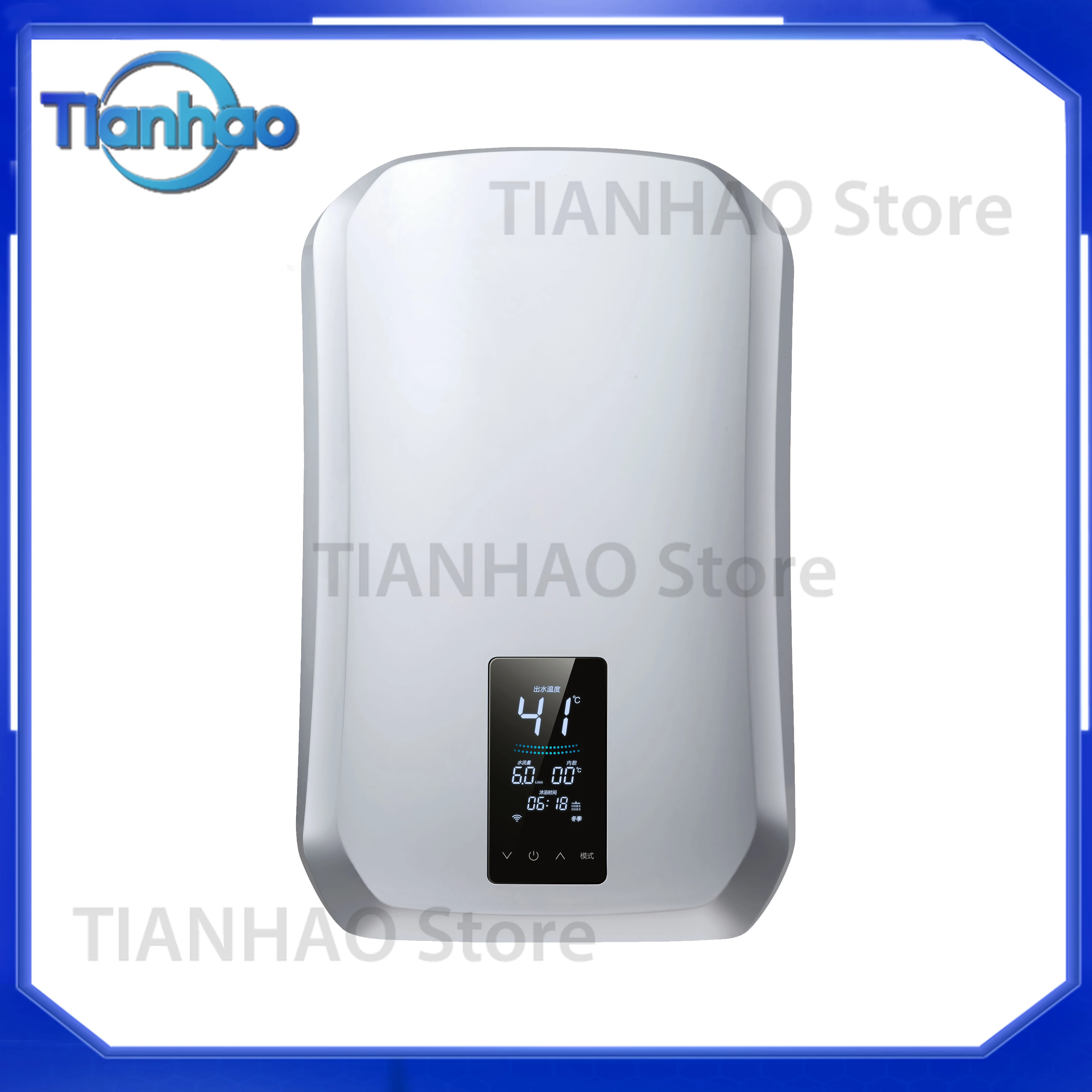 High-Demand Wall-Mounted Tankless Electric Water Heater for Household Hotels RVs with Plastic Housing LED Temperature Display