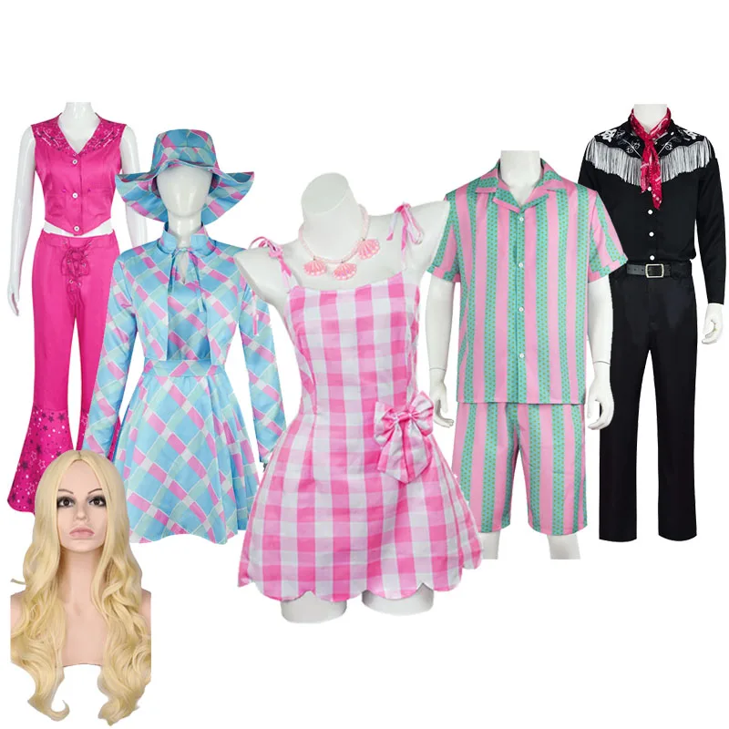 

Розовое платье для косплея из фильма «Марго», костюм, синее пальто, юбки, шляпа, наряды для девочек и женщин, карнавальный костюм на Хэллоуин для взрослых